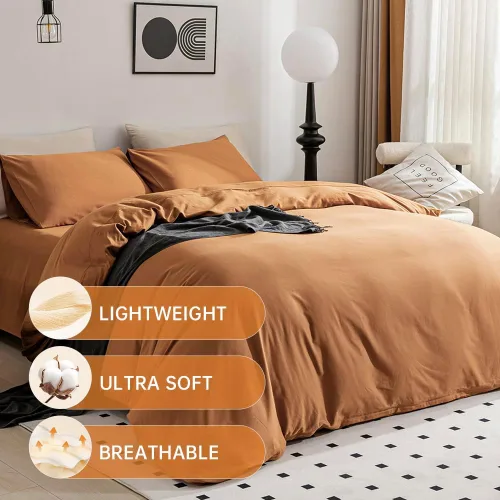 Vista 2 de JELLYMONI Funda de edredón de algodón tamaño King Funda de edredón 100% algodón lavado con textura similar al lino, juego de ropa de cama suave