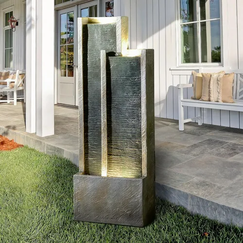 Vista 8 de Moderna fuente de cascada escalonada con luces – Característica de agua rectangular para interiores – Fuentes de cascada de 35.4 pulgadas de alto
