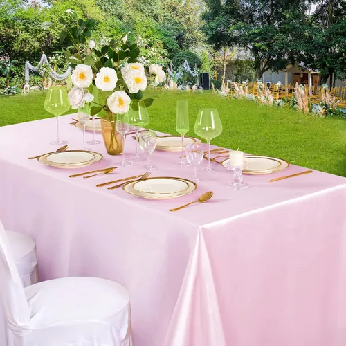 Vista 3 de Horbaunal Mantel rectangular de satén color champán de 60 x 102 pulgadas, mantel de satén brillante y sedoso, decoración de mesa suave para bodas