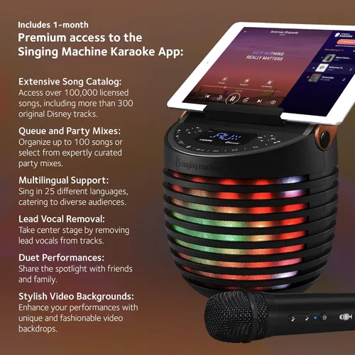 Vista 5 de Singing Machine Sistema de karaoke para adultos y niños con micrófono inalámbrico, SingCast One - Altavoz de karaoke con tecnología de transmisión