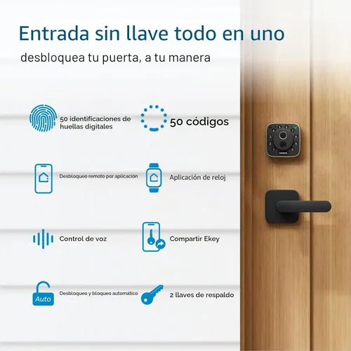 Vista 2 de ULTRALOQ Bolt - Cerraduras inteligentes Wi-Fi para puerta delantera, funciona con Apple Home, Alexa, Google, bloqueo inteligente con asa, código