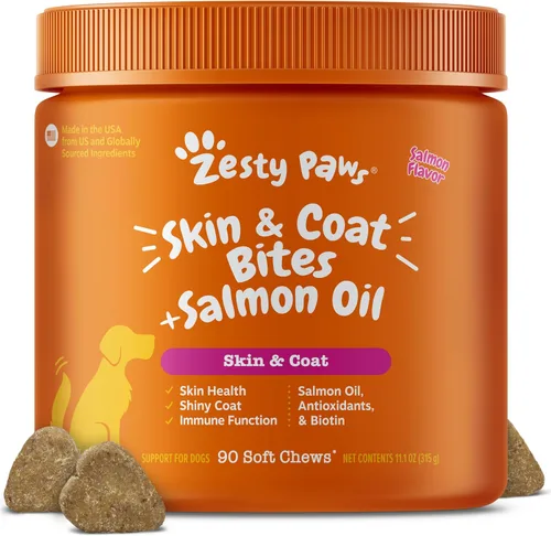Aceite de pescado de salmón omega 3 para perros, con aceite de salmón salvaje de Alaska, piel y pelaje antipicazón, apoyo para alergias, cadera y