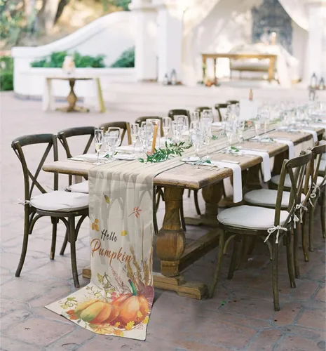 Vista 5 de Double Love Hello Pumpkins Chiffon Table Runner 55 Inches Long, Voile Sheer Tulle Runner for Rustic Wedding Reception Bridal Shower Decorations
