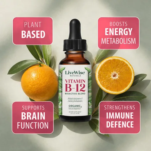 Vista 4 de Vitamina B12 Sublingual líquida – Gotas veganas de vitamina B12 líquida totalmente natural – Suplemento de adenosilcobalamina sin OMG