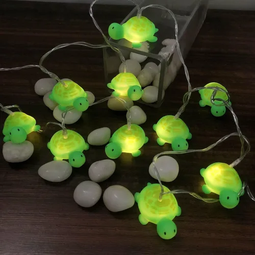 Vista 10 de Guirnalda de luces nocturnas de tortuga de 5.4 ft, funciona con pilas, 10 luces LED para niños, dormitorio, hogar, fiesta, cumpleaños, decoración