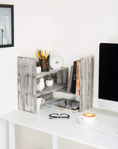 Vista 2 de MyGift - Estante organizador de ajustable de madera con linterna, de escritorio, exposición, libros m