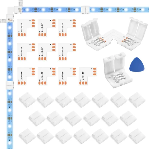 Vista 11 de WENHSIN 10 paquetes de conectores LED de 2 pines en forma de L para luces de tira LED de 10 mm de ancho, adaptador de extensión sin cable, sin