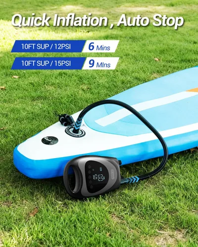 Vista 3 de Dr.meter Paddle Board Pump, Rechargeable Battery for 6 SUPs Inflation & Deflation, 20PSI High Pressure Portable Electric SUP Air Pump with LED Light