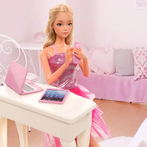 Vista 6 de Miunana Juego de accesorios para muñecas y casa de muñecas con mini auriculares para computadora, teléfono, gafas de sol, juego de 5 piezas de casa