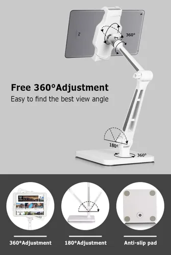 Vista 4 de DoubleSun Soporte para iPad, soporte ajustable para tableta, soporte plegable giratorio de 360 para iPad y soportes para escritorio, se adapta al
