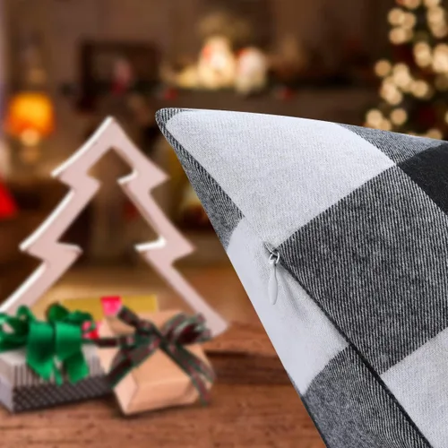 Vista 3 de Cootato Fundas de almohada de Navidad, juego de 2 fundas de almohada de algodón con diseño de búfalo blanco y negro, 18 x 18 pulgadas, para sofá