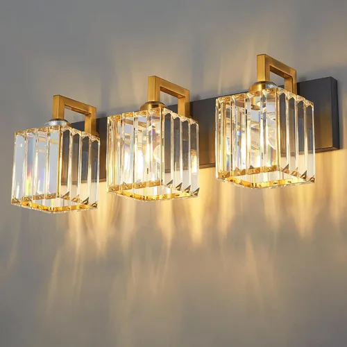 Vista 20 de Moderna lámpara de cristal para pared/tocador de baño, de 4 luces, color negro