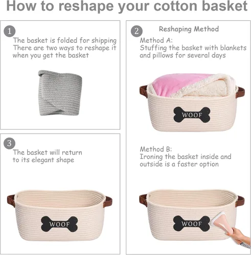 Vista 5 de Morezi Cesta de juguetes para perros de cuerda de algodón con asa, contenedor grande para perros, cama para cachorros, canasta de juguetes