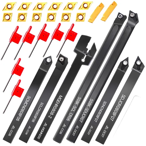 Vista 12 de Juego de brocas para torno - Herramientas de corte para torno de metal 4 piezas con mango de 1/2" portaherramientas girables barras de aburrimiento