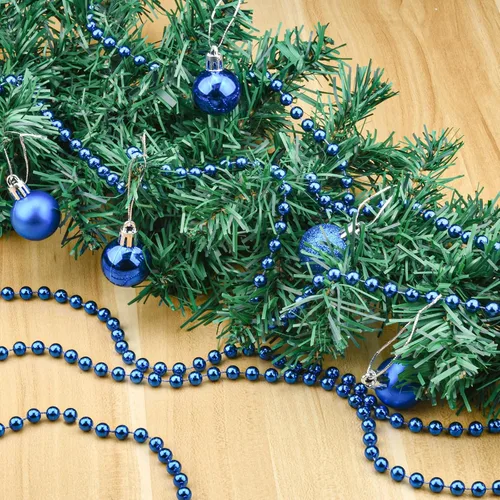 Vista 5 de Guirnalda de cuentas para árbol de Navidad de 26.2 pies, decorativa, perlas artificiales de plástico, rollo para árbol de Navidad, fiesta, boda, Azul
