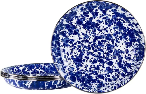 Vista 10 de Golden Rabbit Enamelware - Juego de 4-10" Platos de Pasta (Remolino Negro)