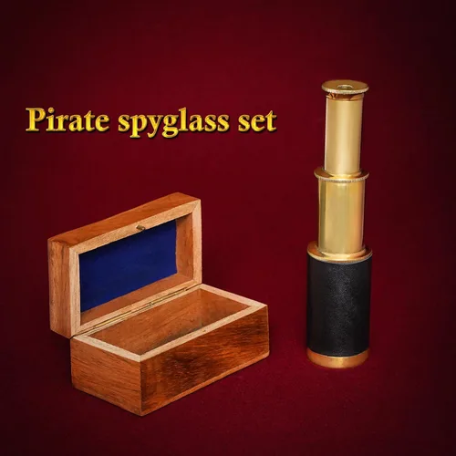 Vista 4 de Mythrojan Telescopio de mano de latón de 6 pulgadas Mini Spyglass con caja de madera, binocular pirata, accesorio de cosplay decorativo monocular