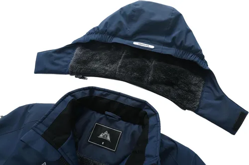 Vista 5 de MOERDENG Chaqueta de esquí para niños, impermeable, abrigo de invierno para niños y niñas, chaquetas de snowboard con capucha desmontable