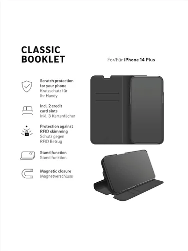 Vista 3 de Black Rock - Funda con folleto clásico adecuado para Apple iPhone 14 Plus I, función de soporte, cierre magnético (negro)