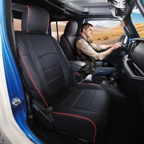 Vista 6 de Fundas de asiento personalizadas para Jeep Gladiator 2020-2026 Línea negra y roja.