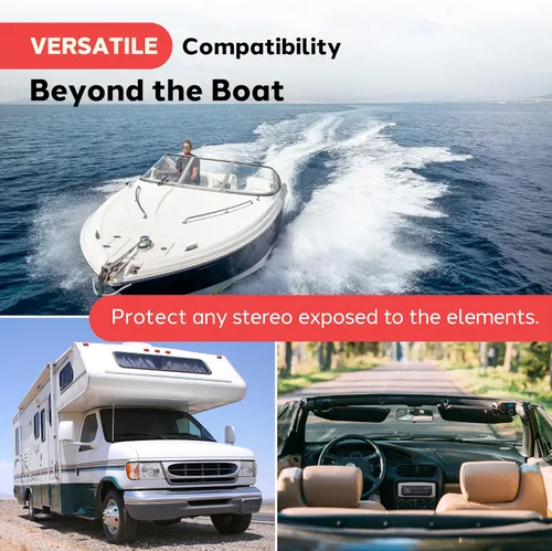 Vista 8 de Pyle Pyle PLMRCW2 - Cubierta estéreo marina resistente al agua, protector de radio de barco resistente con puerta abatible y liberación con resorte