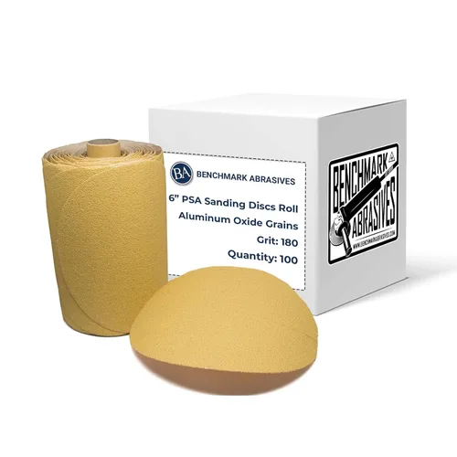 Vista 17 de Benchmark Abrasives PSA Gold - Discos de lijado autoadhesivos de 6 pulgadas con granos de óxido de aluminio, papel de lija DA automotriz, rollo