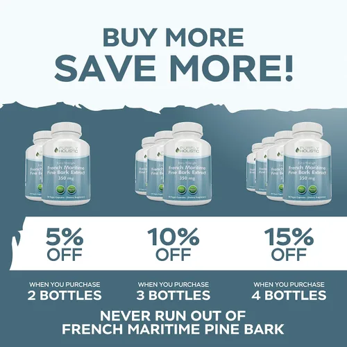 Vista 7 de Purely Holistic Extracto de corteza de pino 350 mg 180 cápsulas veganas 95% de proantocianidinas - Extracto de corteza de pino marítimo francés