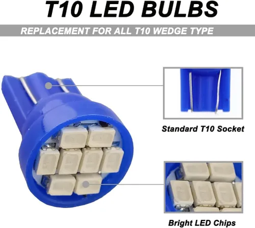 Vista 2 de T10 194 168 Bombillas LED para instrumentos de tablero azul con enchufe de bloqueo giratorio, extremadamente brillante, panel de instrumentos T10