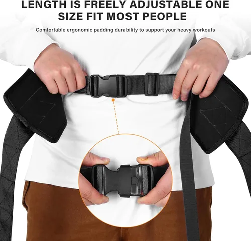 Vista 4 de Bilbear Cinturón de tracción de trineo, cinturón de entrenamiento de trineo ajustable, cinturón para tirar con 2 correas de tracción y 4 ganchos