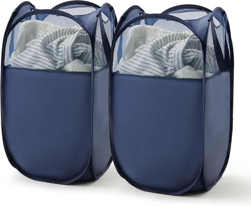 Vista 36 de TECHMILLY Cesta plegable de malla para la ropa sucia con asas resistentes y bolsillo lateral, cestas plegables portátiles para ropa para dormitorio