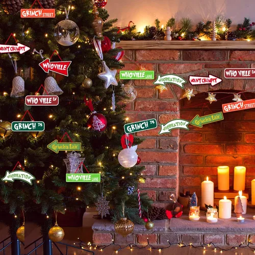 Vista 6 de Decoraciones para árbol de Navidad, adornos de Navidad de Greench, tarjetas de papel para colgar decoraciones de árbol de bienvenida