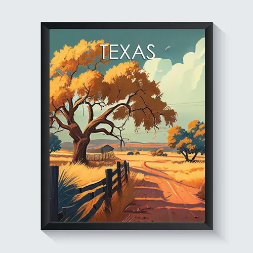 Vista 11 de Impresión artística de Texas, póster de viaje de mapa estatal, decoración de pared para el hogar y la sala de estar (11 x 14 pulgadas, sin marco)