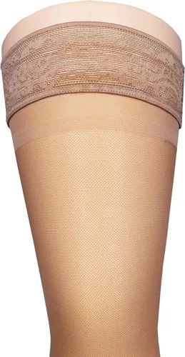 Vista 7 de Truform Medias de compresión transparentes, 15-20 mmHg, longitud alta hasta el muslo para mujer, 20 denier, beige, S