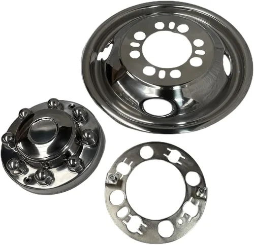 Vista 9 de 4 simuladores de ruedas dobles de acero inoxidable pulido de 16 pulgadas, 8 orejetas 4 orificios manuales tapacubos para Chevy GMC 3500 1974-2000