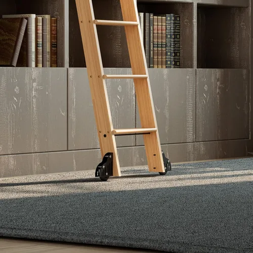 Vista 3 de Kit de escalera de biblioteca rodante de 10 pies, madera de roble rojo macizo, rodillo superior telescópico, estilo estable y diseño funcional