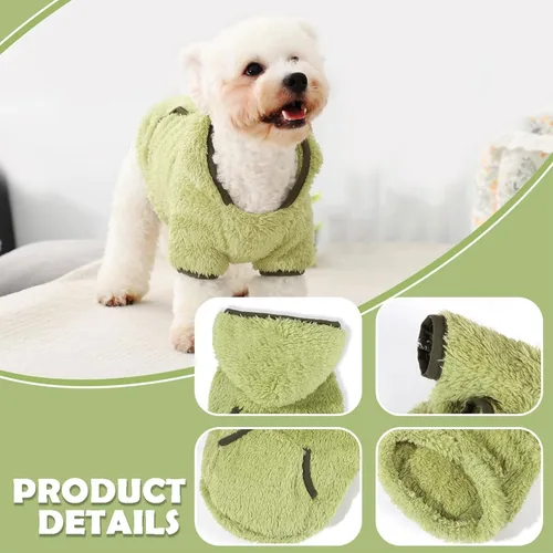 Vista 5 de Suéter de forro polar con capucha para perro, suéteres cálidos de terciopelo mullido, ropa de invierno para perros pequeños, hembras y niños