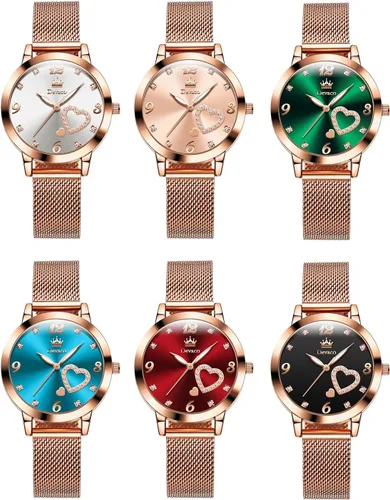Vista 7 de devaco Reloj de pulsera del cuarzo del diamante del oro rosa del acero inoxidable, reloj de moda de las señoras de la prenda impermeable