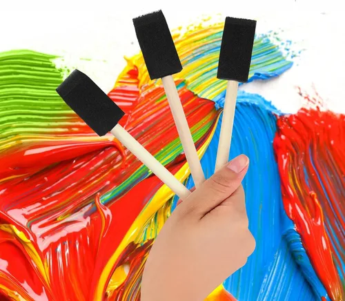 Vista 5 de 40 pinceles de espuma, pinceles de pintura de espuma de 1 pulgada, cepillo de esponja de mango de madera, pinceles para pintar para manchas