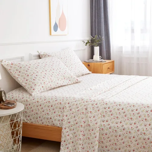 Vista 12 de KACEMOO Juego de sábanas Queen de 4 piezas con estampado floral beige, juego de sábanas bohemias de microfibra con bolsillo profundo, lujosas