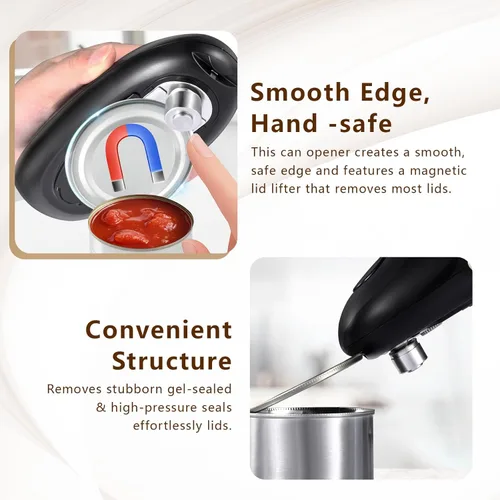 Vista 4 de SAKAMOSH Abridor de Latas Eléctrico de Borde Liso, Abridor de Latas de Cocina a Pilas para Personas Mayores con Artritis, Corte Lateral con un Toque