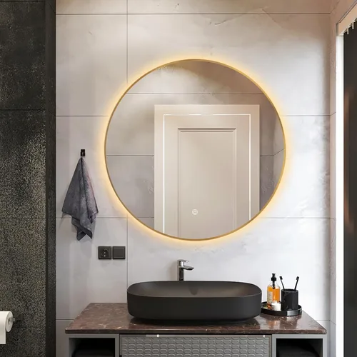 Vista 24 de Niccy Espejo redondo con retroiluminación LED de 24 pulgadas para baño, espejo de pared con marco negro, espejos circulares inteligentes LED con 3