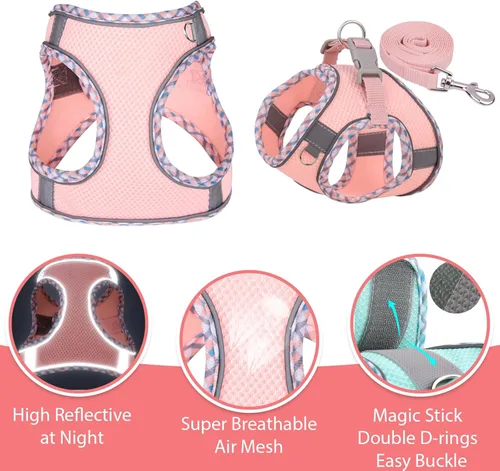 Vista 4 de Lindo arnés a cuadros para perros pequeños, de malla suave, arnés y correa para perros pequeños, arnés y correa para perros pequeños, chaleco