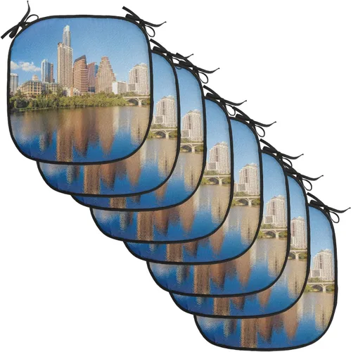 Vista 95 de Lunarable USA Chair Cushion Pad, American Cities Skylines Metropolis Architecture Sketch Style Hand Drawn Art Print, Seat Padding for Kitchen &