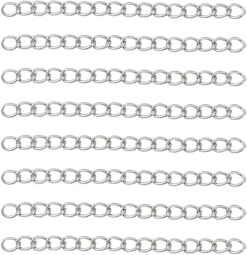 DICOSMETIC 150 cadenas extensoras de cola de acero inoxidable, extensoras de cadenas de eslabones de acero inoxidable de 2.008 in, cadena de