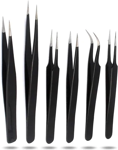 Precise Canadá: 6 pinzas de acero inoxidable ESD antiestático, juego de pinzas de mantenimiento, herramientas no magnéticas ESD DIY