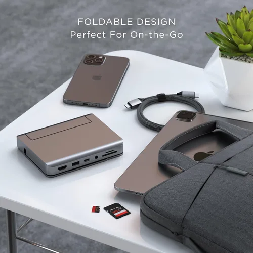 Vista 5 de Satechi USB C Hub, Hub USBC para iPad Pro, Soporte de Aluminio y Hubs, Estación de acoplamiento para iPads plegable de 6-en-1, Estación