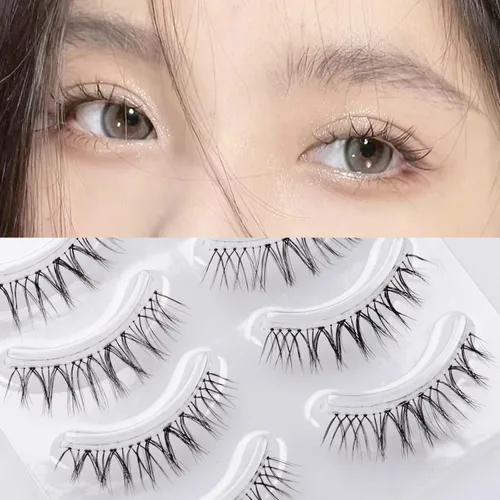 Vista 6 de Miz Barn Pestañas postizas de aspecto natural, 4 pares de pestañas cortas naturales, suaves, ligeras, cómodas, banda transparente, hechas a mano