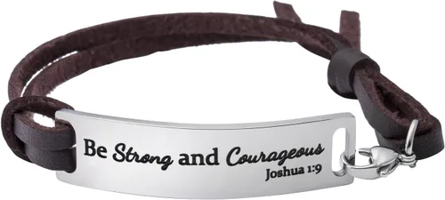 Yiyang Pulsera de cuero inspiradora para mujer, joyería de plata con versículo bíblico grabado cristiano