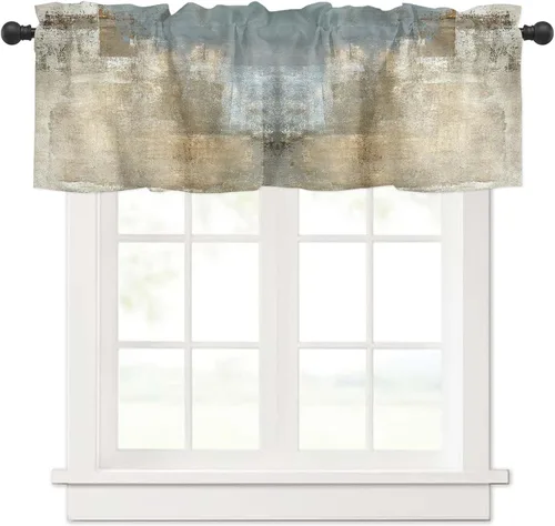 Vista 11 de Cenefas de cocina turquesa con arte abstracto para ventanas, tratamiento de ventana de granja, cenefas con bolsillo para barra, cenefa de cortina