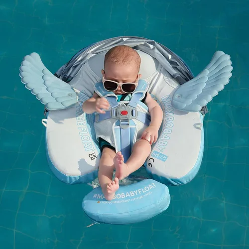 Mambobaby Flotador con Cola para Bebé con Toldo, Flotador de Piscina Infantil, Entrenador de Natación para Bebés, Flotador de Agua sin Aire, Ángel